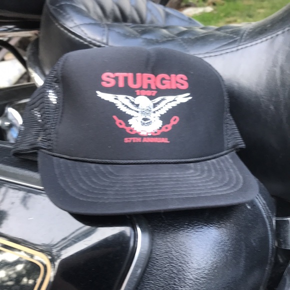 57th Sturgis 1997 bike rally trucker hat. Black with red and white print. - Picture 2 of 4